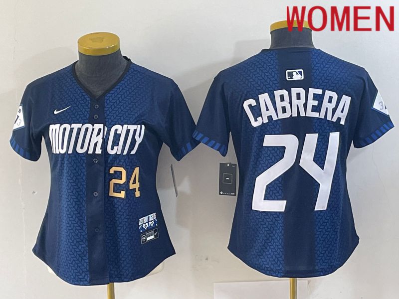 Women Detroit Tigers #24 Cabrera Blue City Edition Nike 2024 MLB Jersey style 3